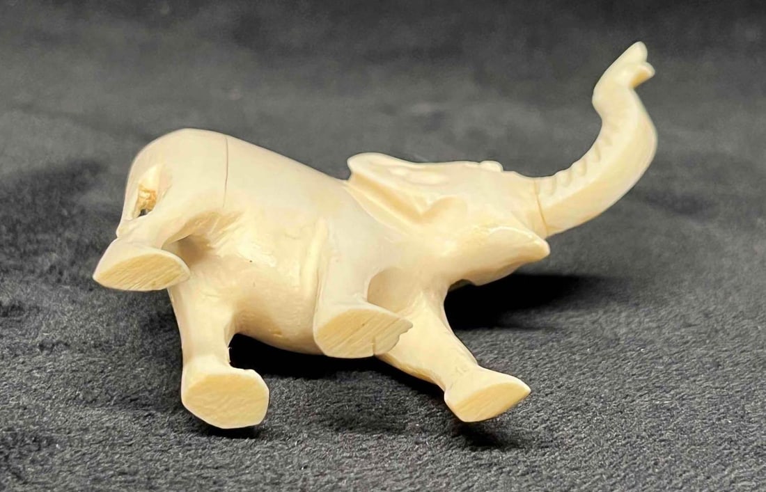 Small Hand Carved Bone Elephant - 9