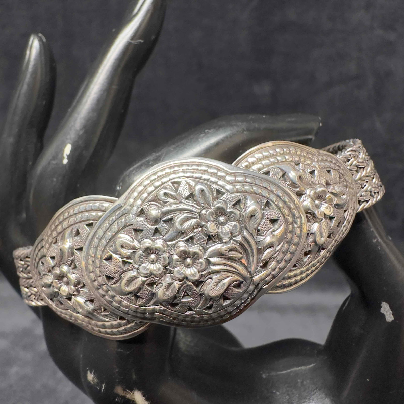 Sterling Silver Floral Double Braided Wire Mesh Bracelet C64 (1 of 9)