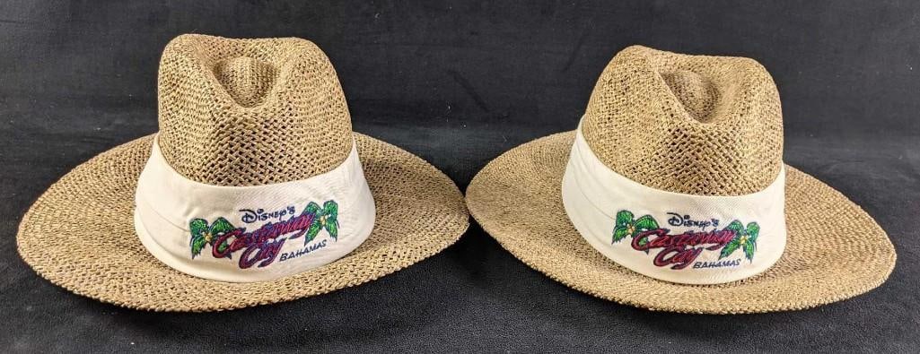 Disney Cruise Line Castaway Cay Straw Hats: Disney Cruise Line Castaway Cay Straw Hats. These are two Disney Cruise Line straw hats from Disney's Castaway Cay Bahamas. These are in good condition with no known damage and look to have never been