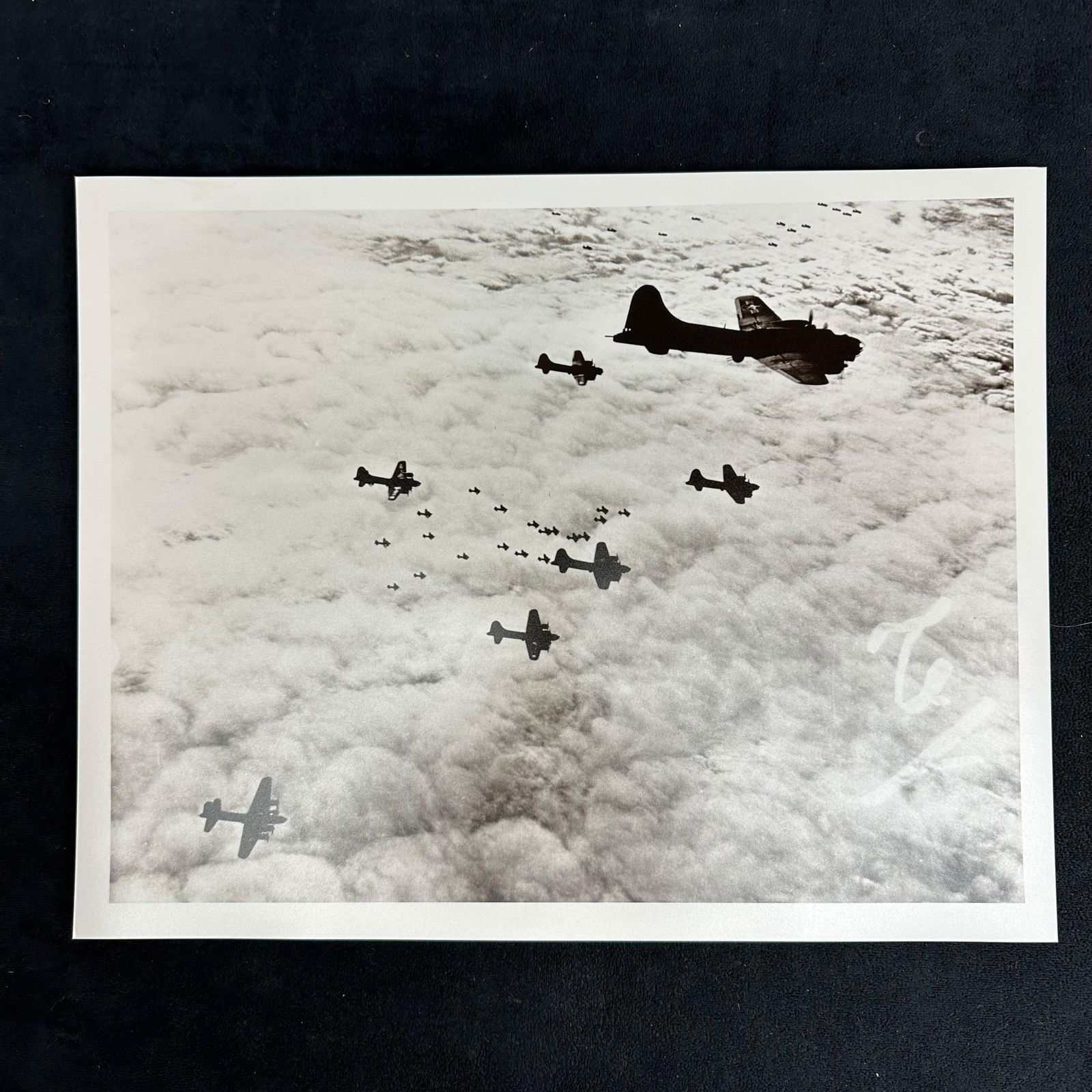 WWII B-17 Flying Fortress Bomber Formation Over Europe Black and White Analog Photograph Print #2 (1 of 4)