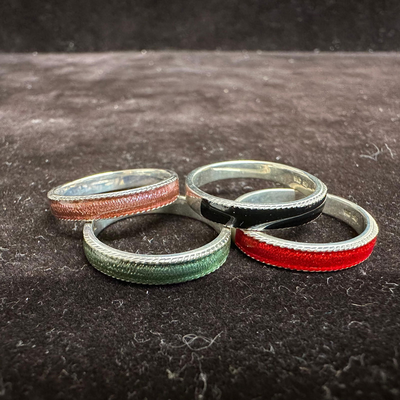 Multi Color Enamel Sterling Silver Stacking Ring Set L54 - 13