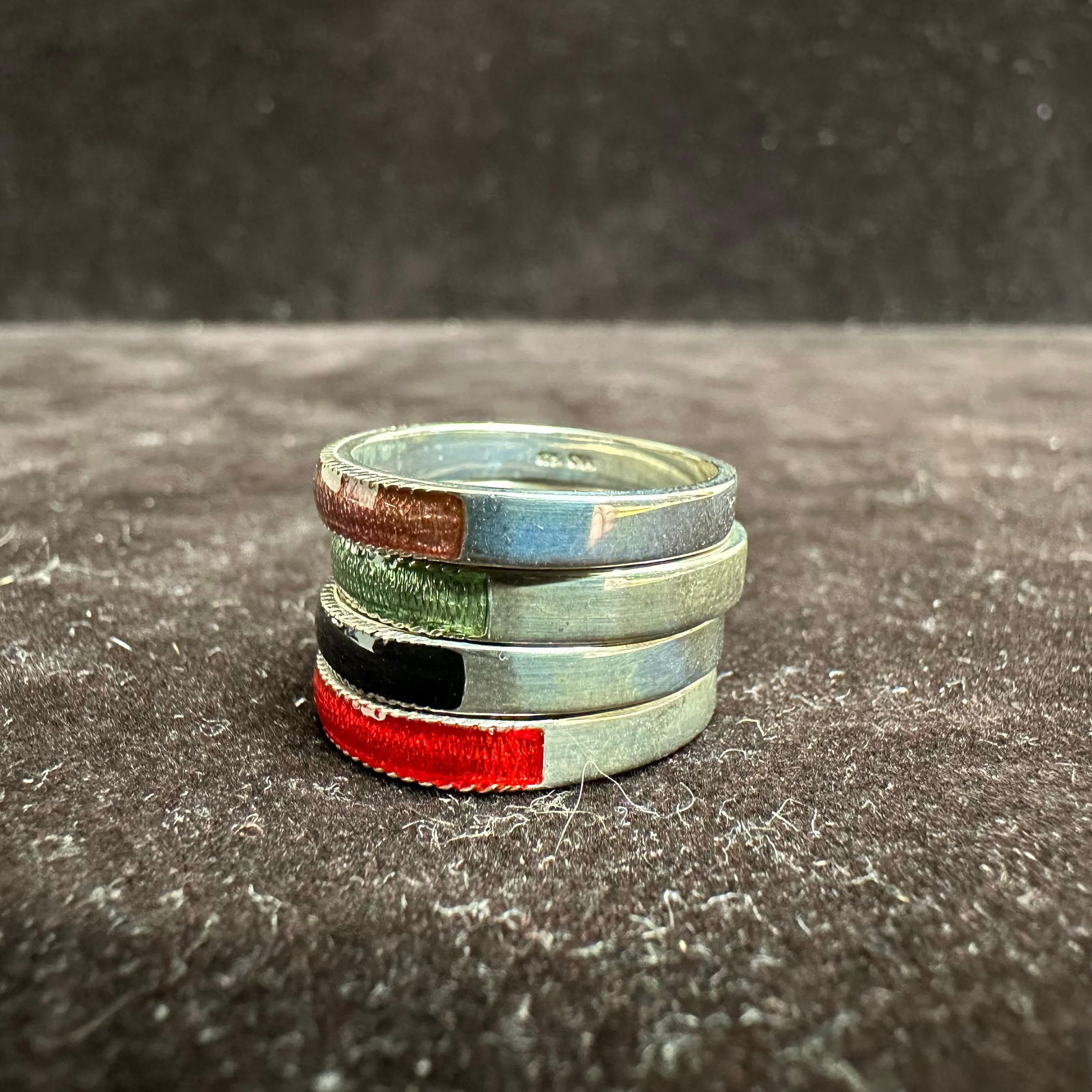 Multi Color Enamel Sterling Silver Stacking Ring Set L54 - 2