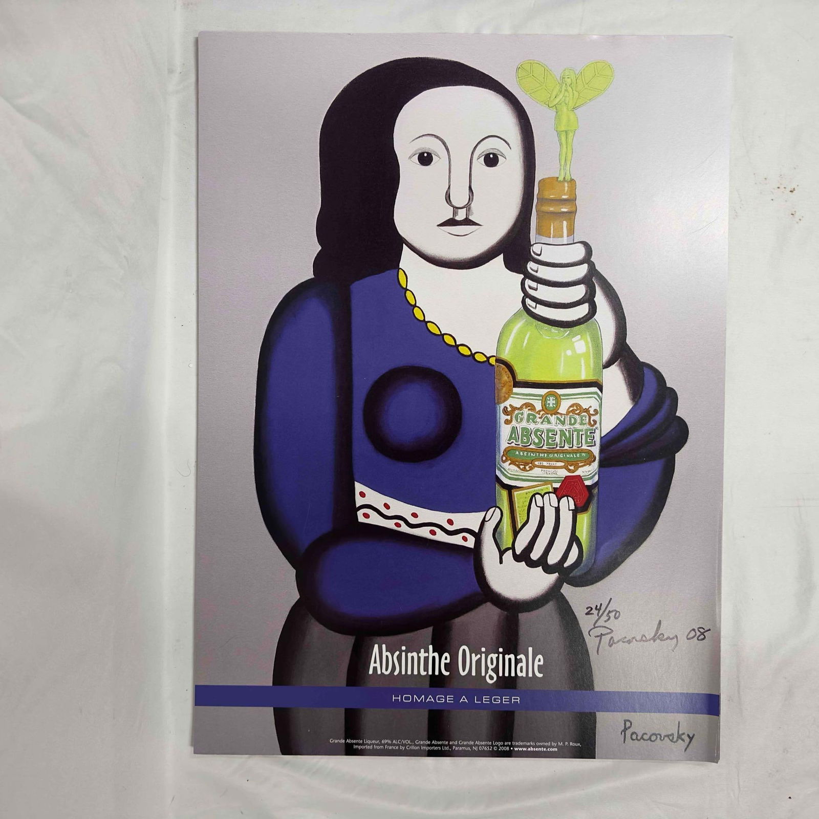 Absinthe Ad Poster Homage A Leger By John Pacovsky Hand Signed Numbered Collection: Absinthe Ad Poster Homage A Leger By John Pacovsky Hand Signed Numbered Collection. A few posters numbered and signed by John Pacovsky. This item is in good pre-owned, previously displayed condition w