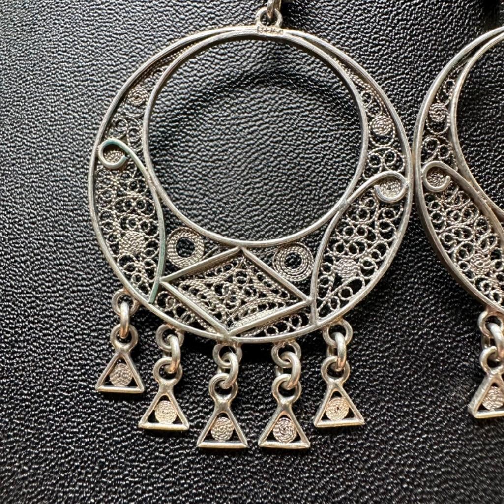 .800 Silver Crescent Dangle Earrings - 2