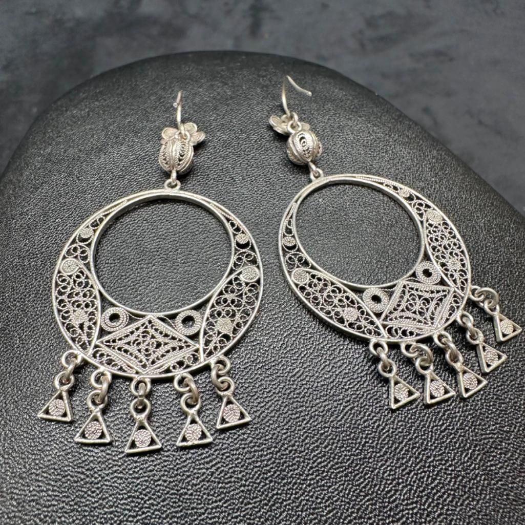 .800 Silver Crescent Dangle Earrings - 3