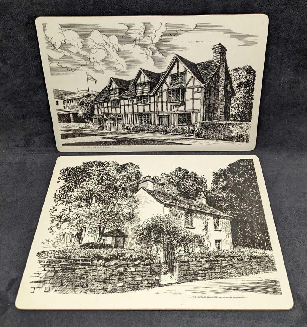 Shakespeare's Birthplace & Dove Cottage Placemats: Shakespeare's Birthplace & Dove Cottage Placemats. Each is a hard placemat with cork backing. And the placemats have padding which keeps your table protected from heat marks and scruffs. The