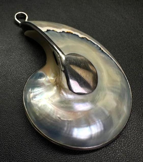 Sterling Mother of Pearl Ammonite-Shaped Pendant (1 of 3)