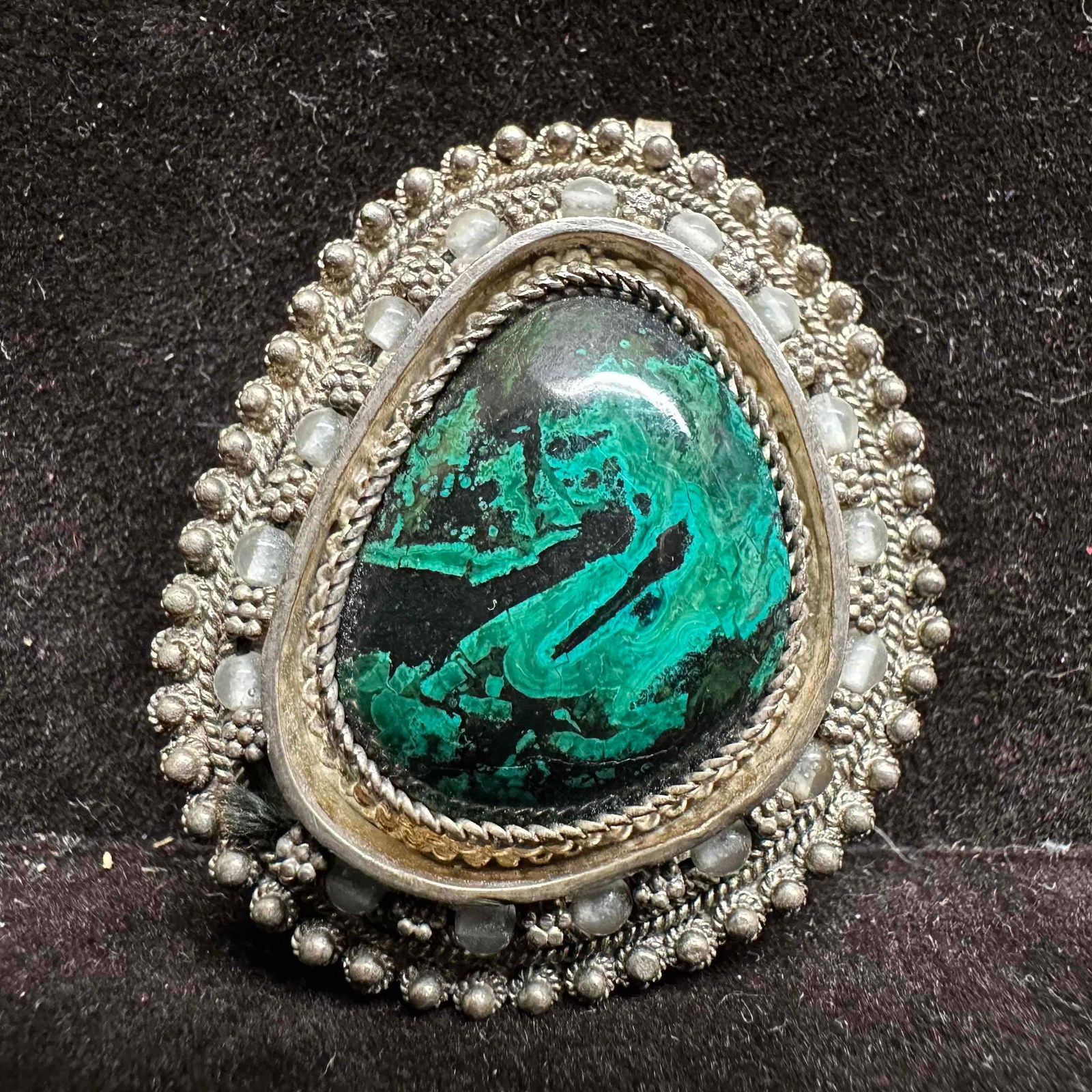Malachite Green Black Stone Israel 925 Sterling Silver Pendant Brooch: This item is in good pre-owned, previously used/displayed condition with noticeable light wear, and surface scratches. Please reference all photos for full details. This piece of jewelry has been test