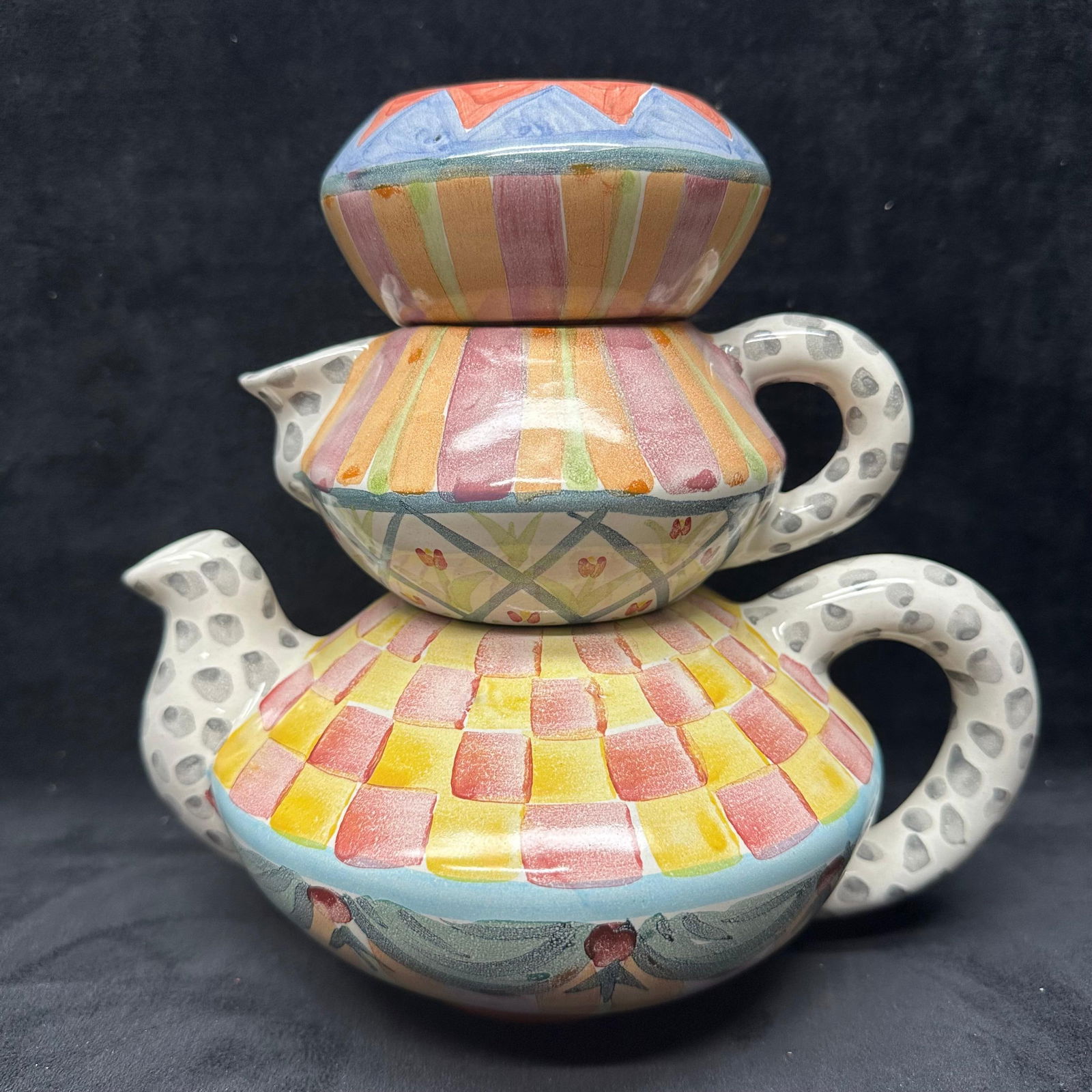 MacKenzie Childs 3 Piece Stacking Tea Set Serveware Creamer Sugar (1 of 10)