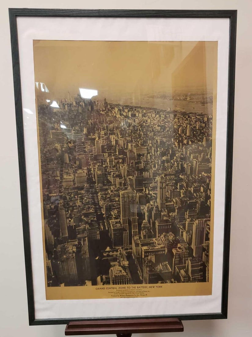 Early 20th Century Era Grand Central Zone to the Battery, New York Frame Photogravure: Early 20th Century Era Grand Central Zone to the Battery, New York Frame Photogravure. This print is in fair condition. There is discoloration from age to the original photo. There is also warping to