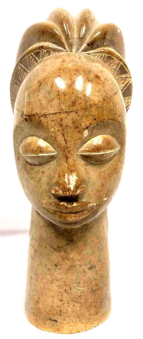 Vintage Carved Stone Sculpture Bust Of African Woman Face Signed By Boudonga (1 of 9)