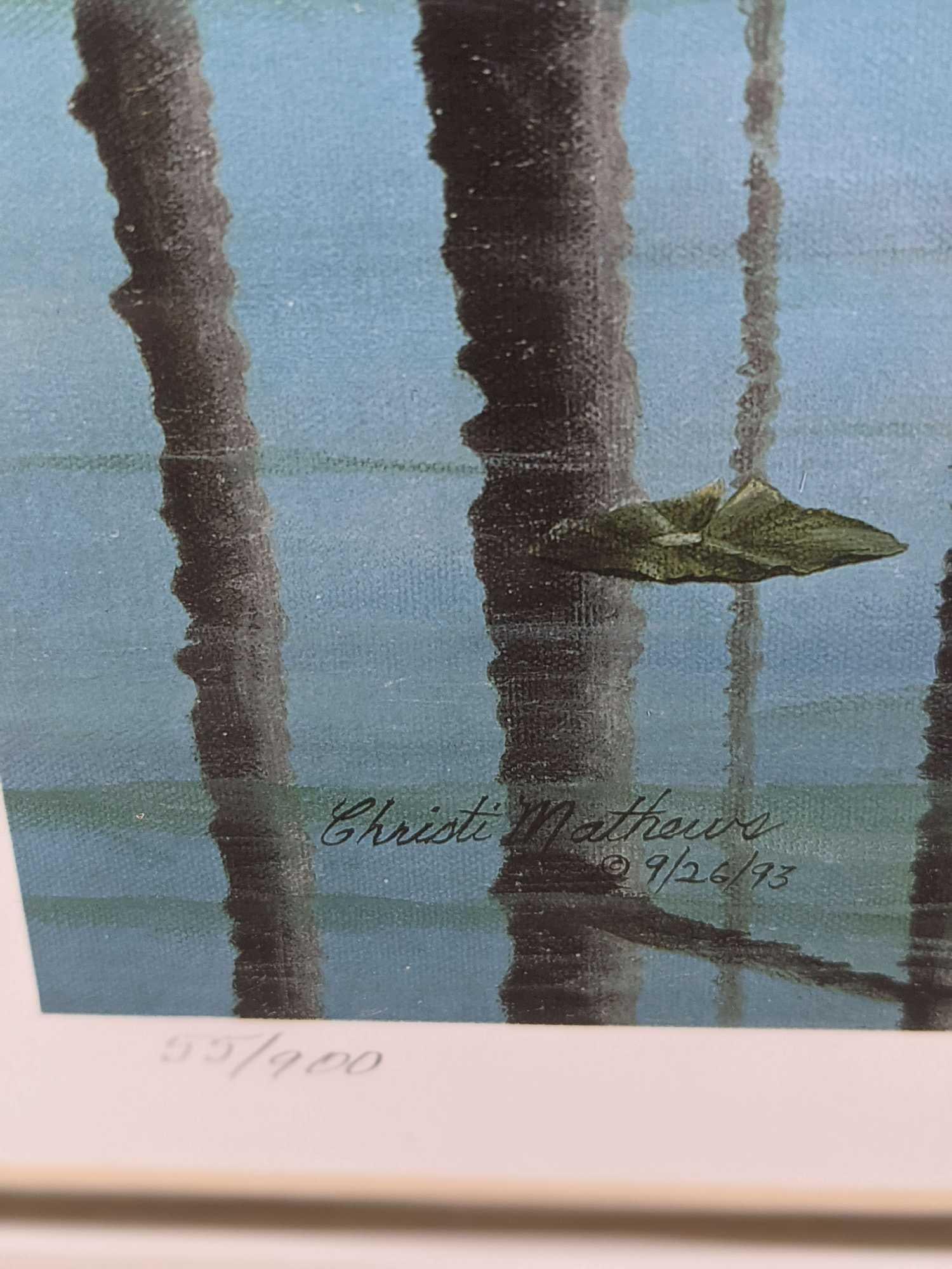 Framed Christi Mathews Signed LE Two Egrets - 3