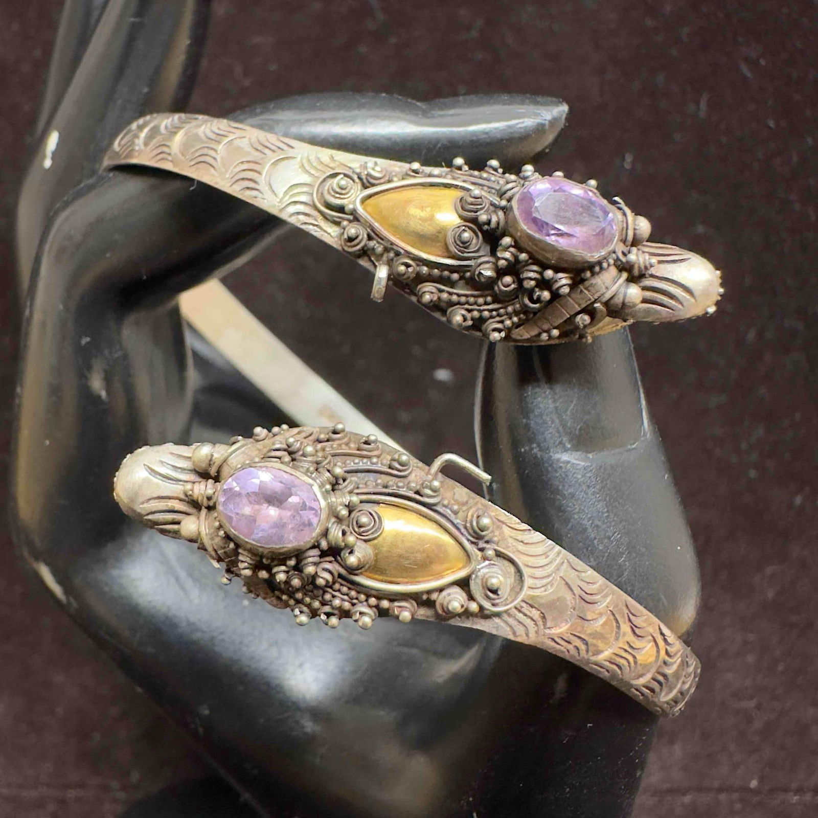 Double Dragonhead Dragon Split Amethyst Sterling Silver 925 Bracelet C83 (1 of 10)