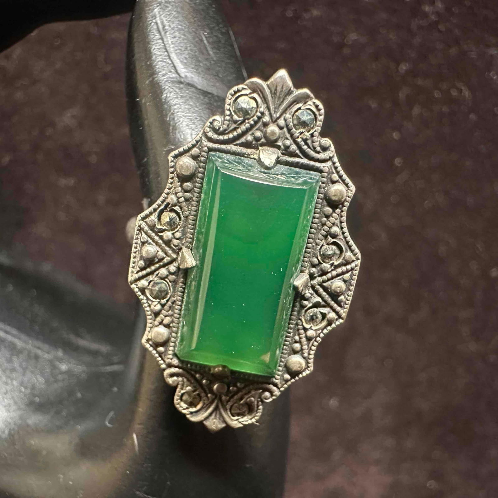 Malachite Sterling Silver Green Gemstone Setting Ring (1 of 6)
