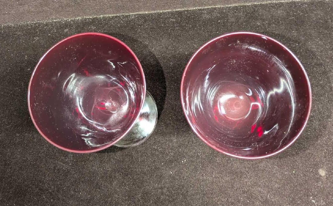 2 Vintage Ruby Red Twisted Stem Water Goblets - 7