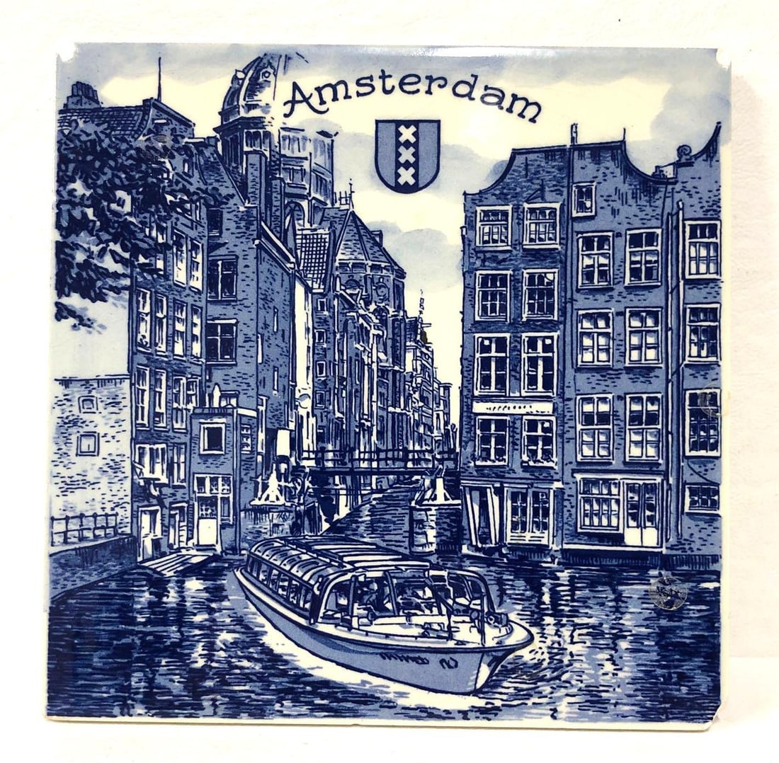 Amsterdam Souvenir Tile Wall Hanging - Blue & White Transferware Delft Style (1 of 5)