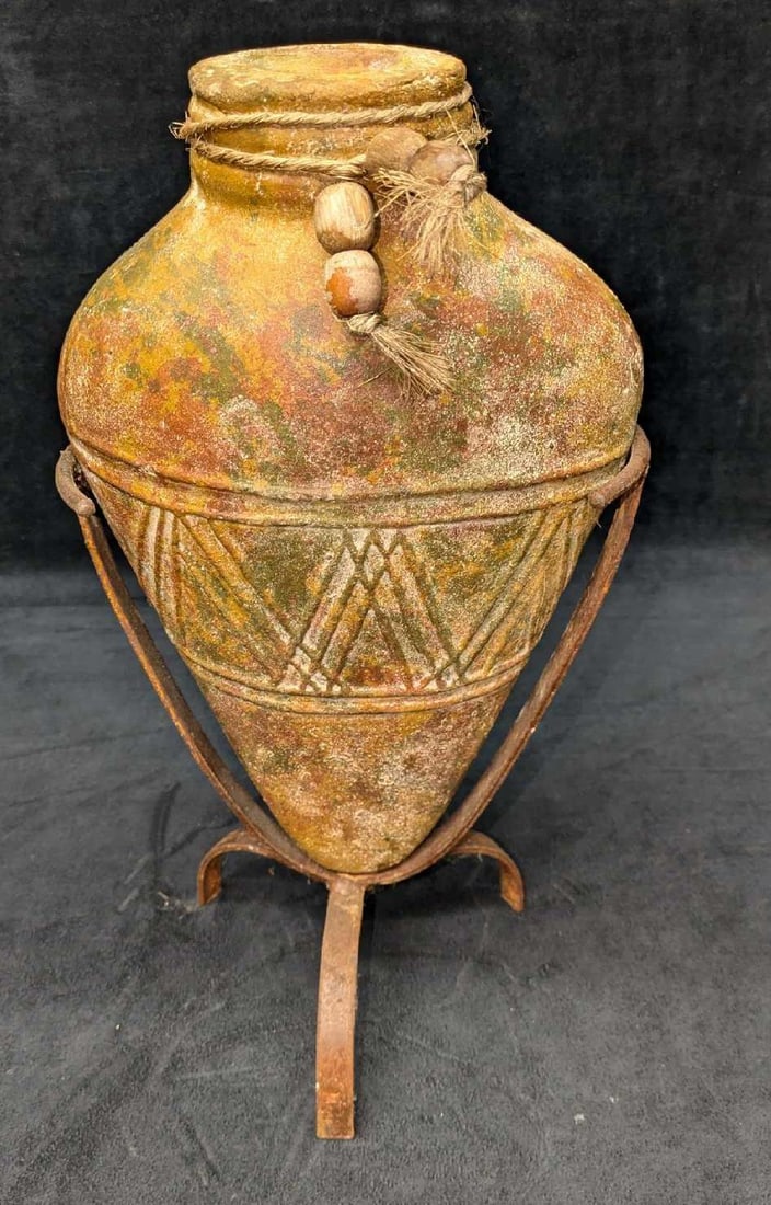 Vintage Amphora Pottery Vase With Metal Stand (1 of 7)
