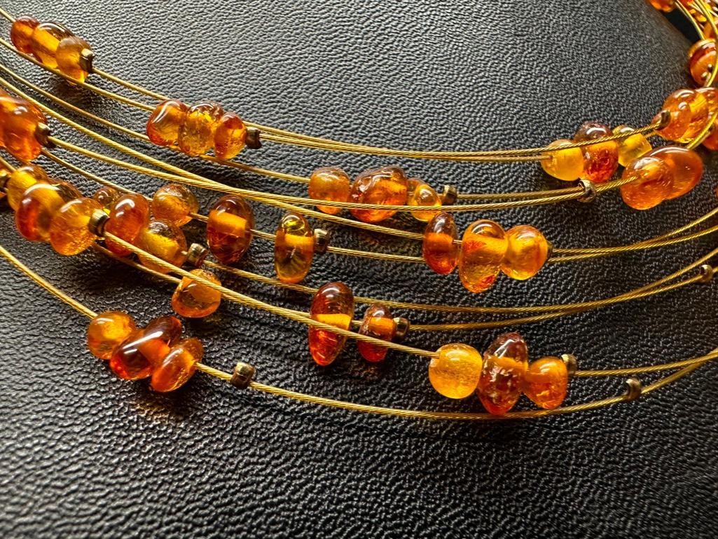 Multi-Strand Amber Bead Wire Necklace - 2