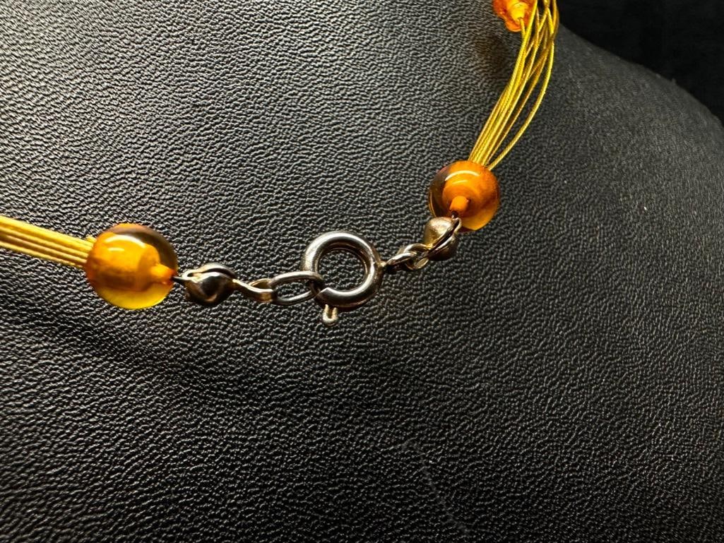 Multi-Strand Amber Bead Wire Necklace - 3