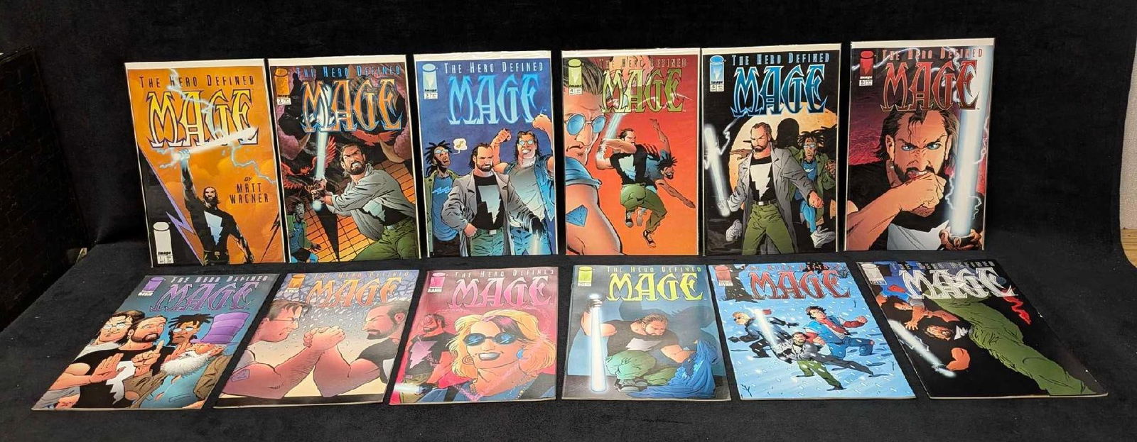 Matt Wagner Issues 1-12 Of Mage The Hero Defined: Matt Wagner Issues 1-12 Of Mage The Hero Defined. The first six issues come in mylar bags and backing boards. Each comic is approx 6 3/4" x 10 1/2" and the total weight is 1.78lb There is some shelf