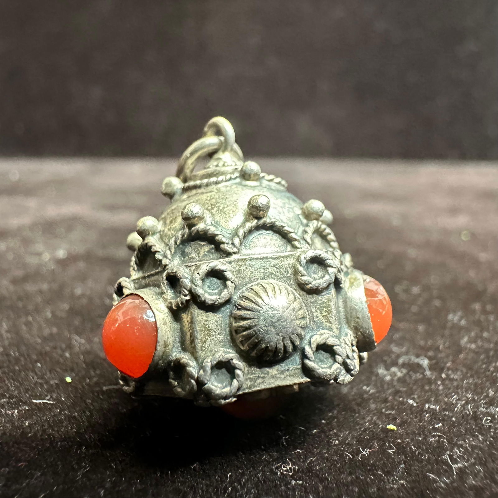 Victorian Etruscan Style Carnelian Silver Fob Charm T44: This item is in good pre-owned, previously used/displayed condition with noticeable light wear and surface scratches. Please reference all photos for full details. This piece of jewelry has been teste