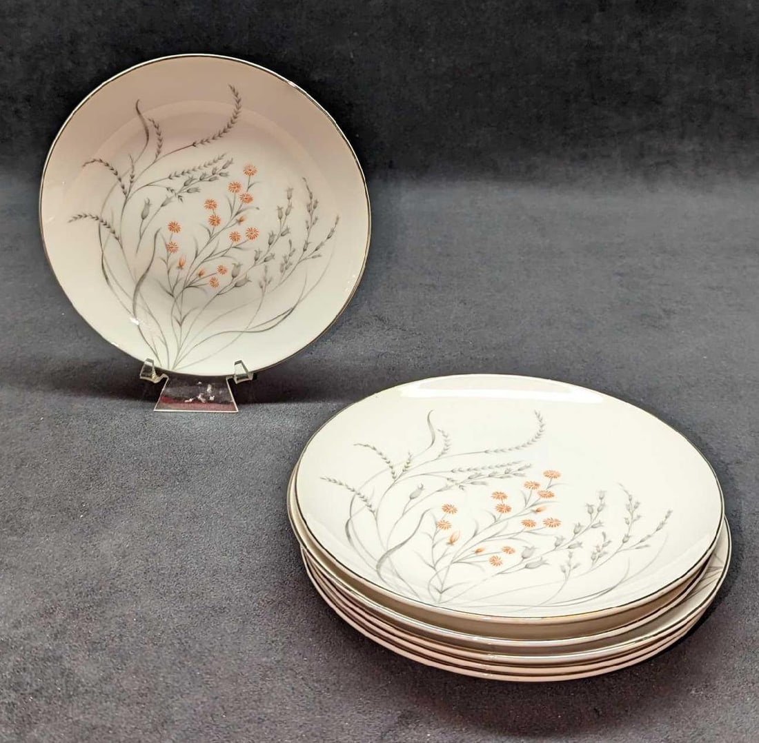 Retired 6 Jyoto Spring China Bread & Butter Plates B: Retired 6 Jyoto Spring China Bread & Butter Plates B. Each plate is approx 6 3/8" x 6 3/8" x 3/4" and the total weight is 2.23lbs. The retired plates are in a good, used condition with light wear on