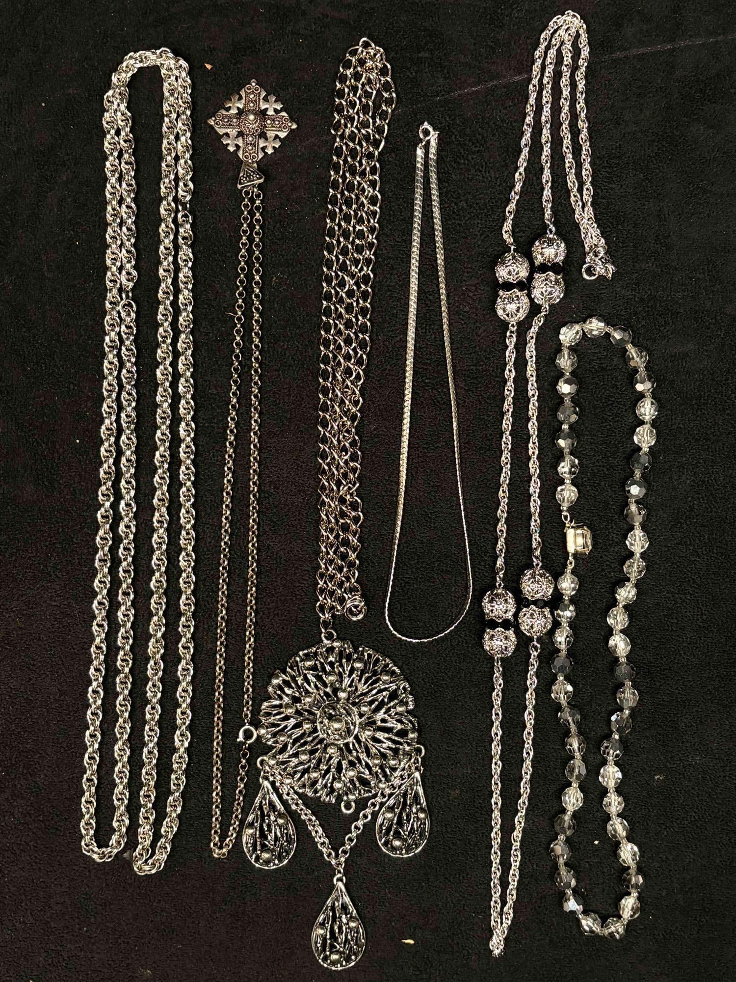 6pc Silver Eccentric Statement Necklace Lot - 13