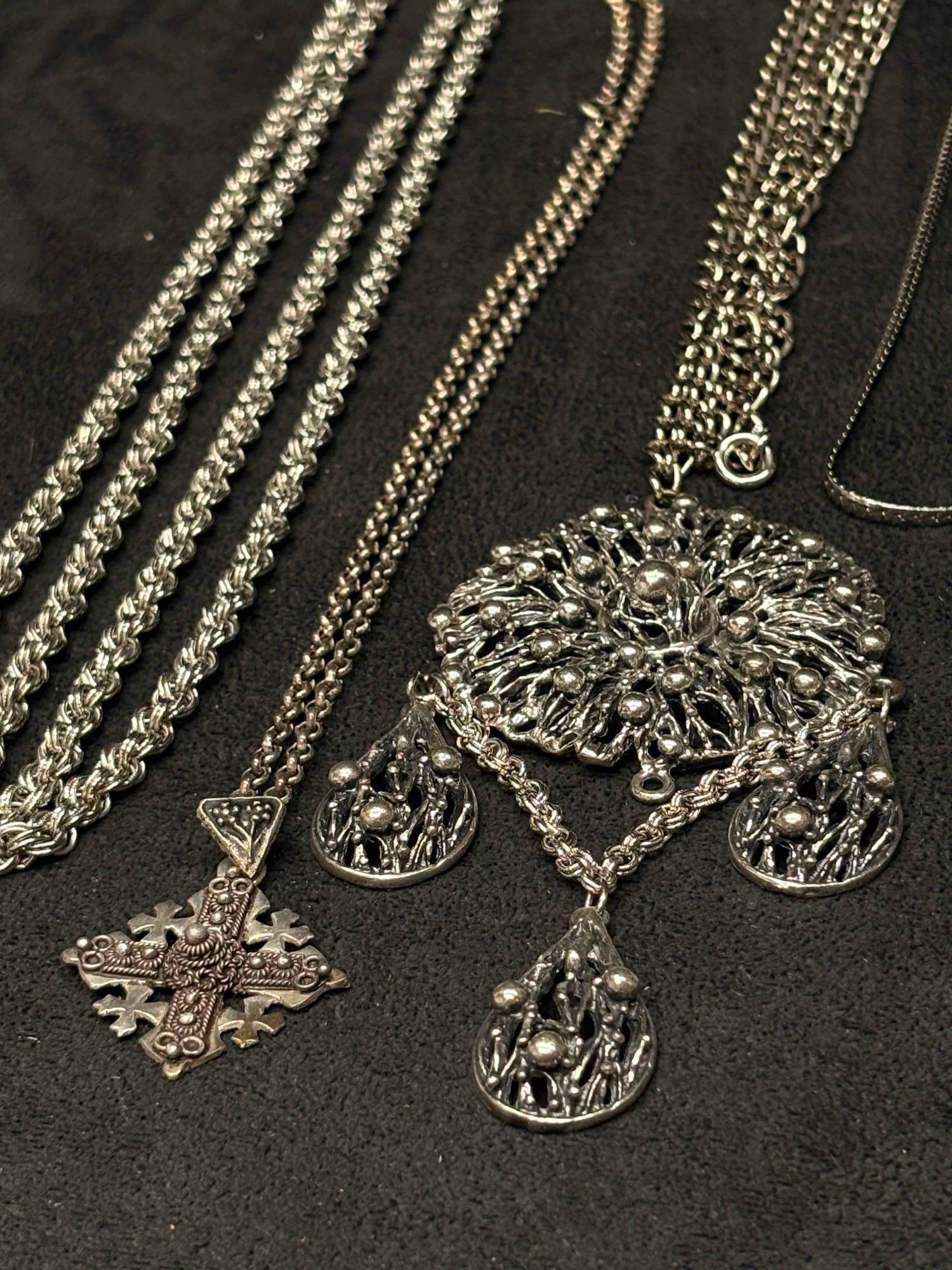 6pc Silver Eccentric Statement Necklace Lot - 14