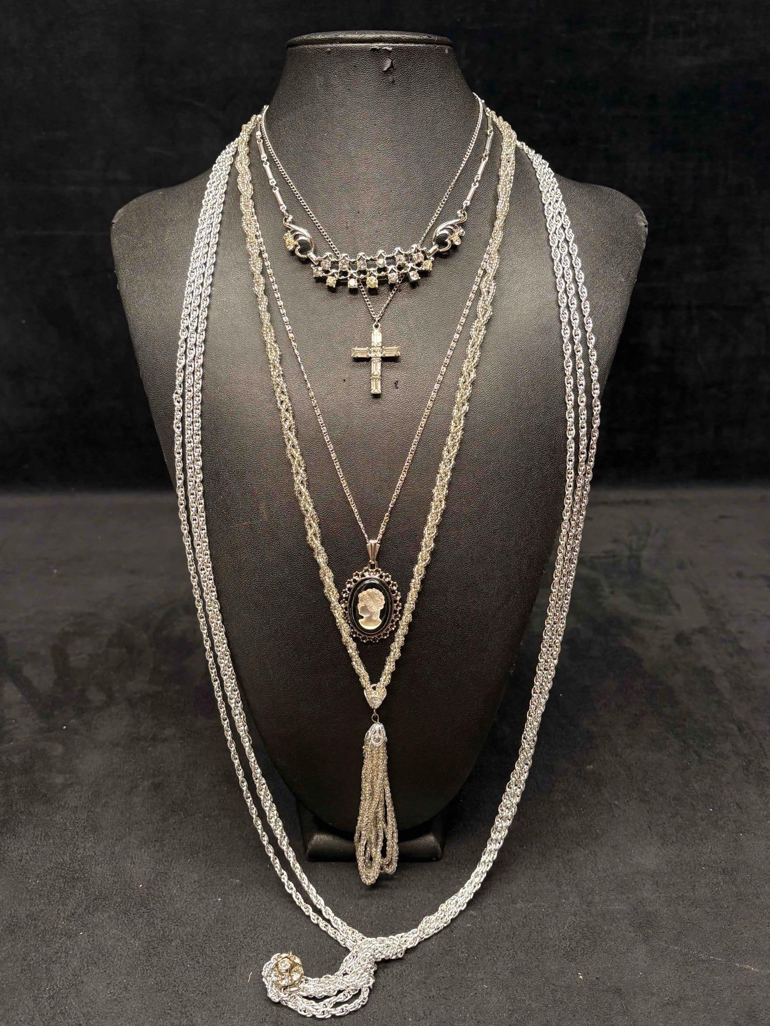 5pc Silver and White Victorian Themed Necklace Lot (1 of 13)