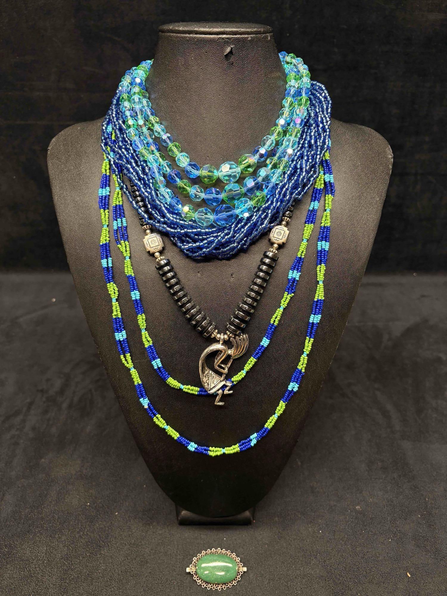 5pc Blue Green and Silver Mardi Gras Themed Necklace Set (1 of 14)