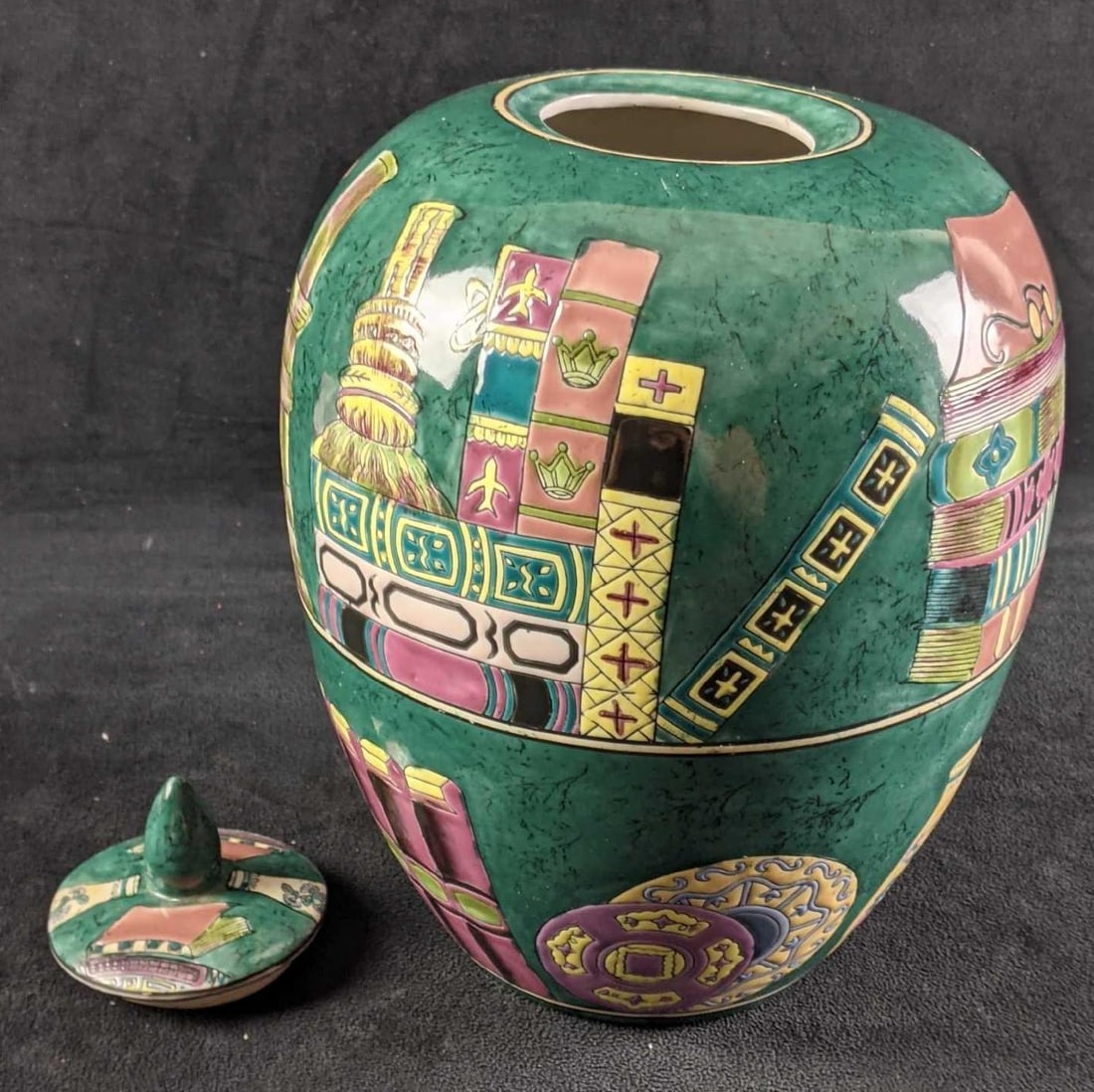 Large Green Lidded Vase - 2