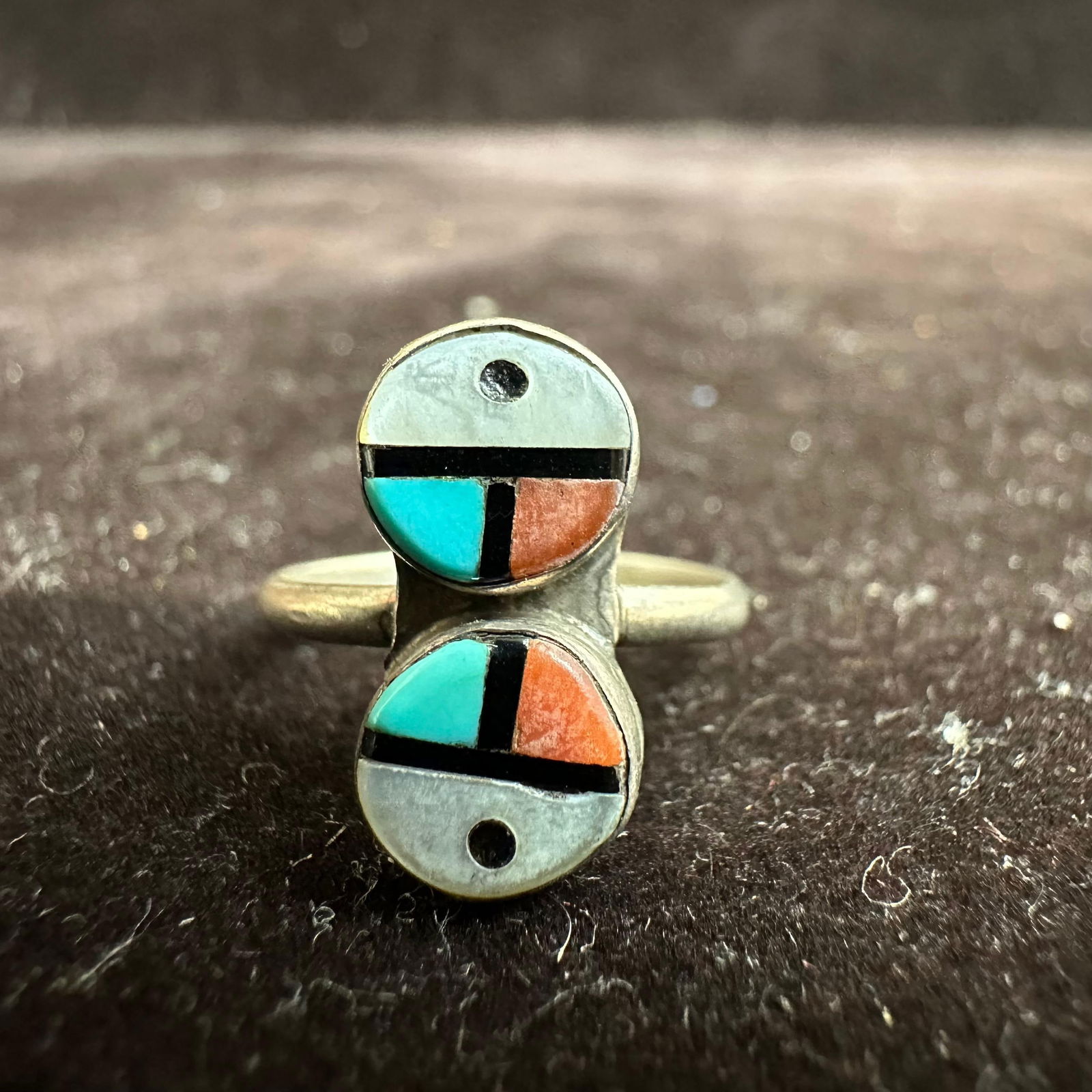Zuni Style Silver Two Panel Sunface Inlay Ring - 10