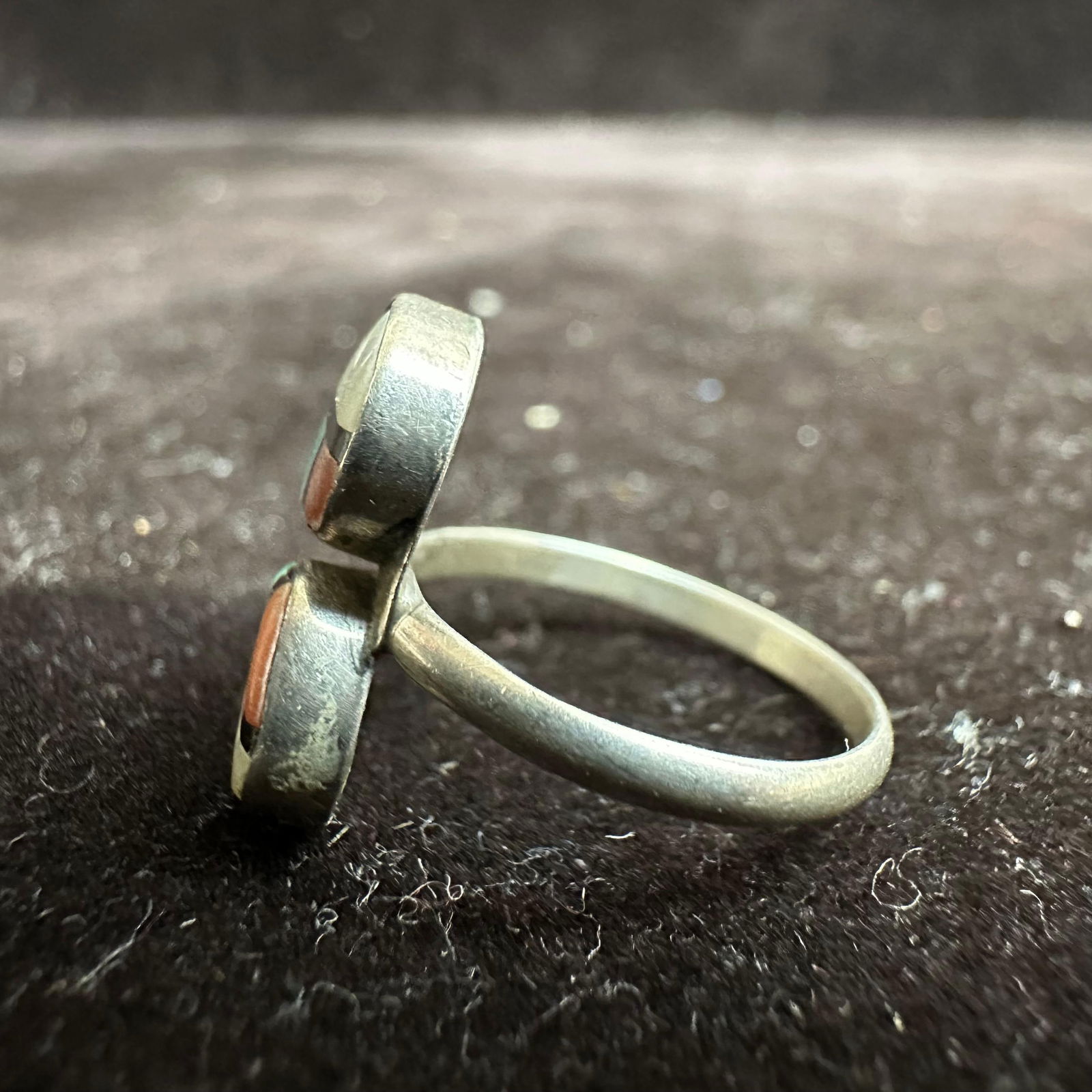 Zuni Style Silver Two Panel Sunface Inlay Ring - 8