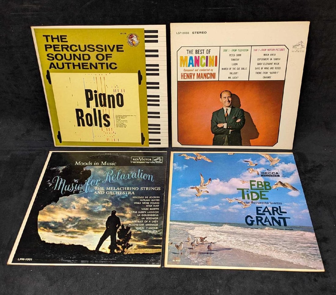 4 Earl Grant Piano Rolls Mancini Melachrino Strings LPs (1 of 10)