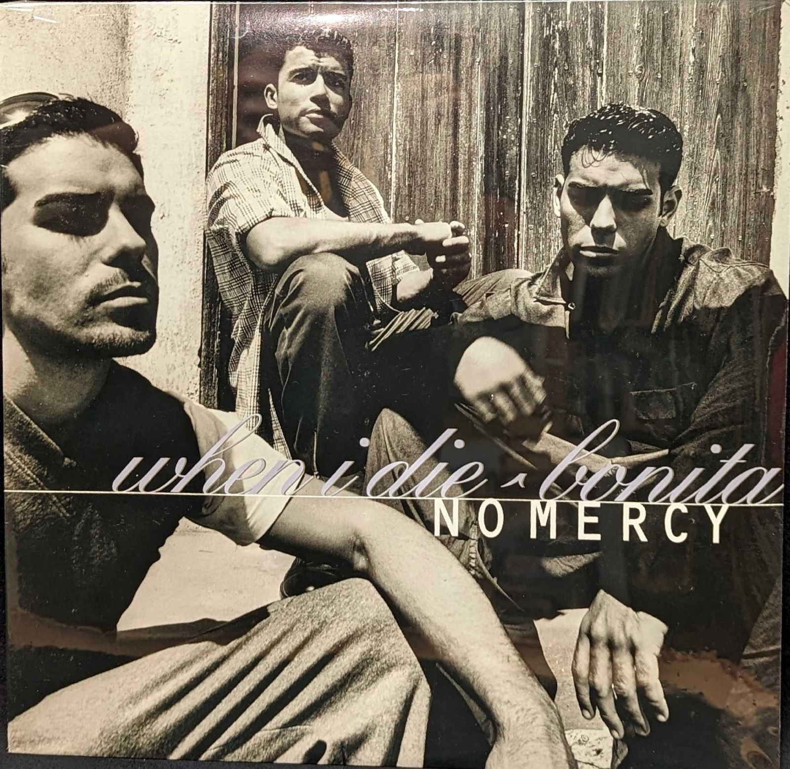 Sealed No Mercy When I Die Bonita Remix LP: Sealed No Mercy When I Die Bonita Remix LP. This sealed LP was released by Aristra in 1997. Is approx 12 3/8" x 12 3/8" and it weighs 0.44lb. There is some light wear on the wrapping and a crease on t