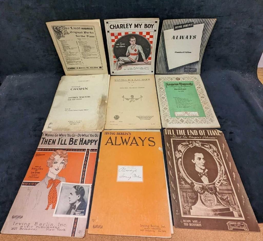 9 Vintage Sheet Music Irving Berlin Chopin And More: 9 Vintage Sheet Music Irving Berlin Chopin And More. This lot includes: (1) I Wanna Go Where You Go Do What You Do - Then I'll Be Happy. This was copyrighted in 1925. The pages are loose.(1)