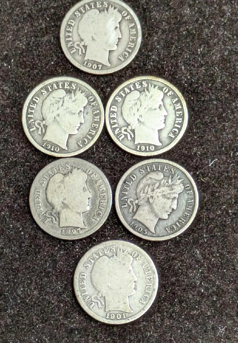 6 Antique Silver Barber Dimes B (1 of 2)