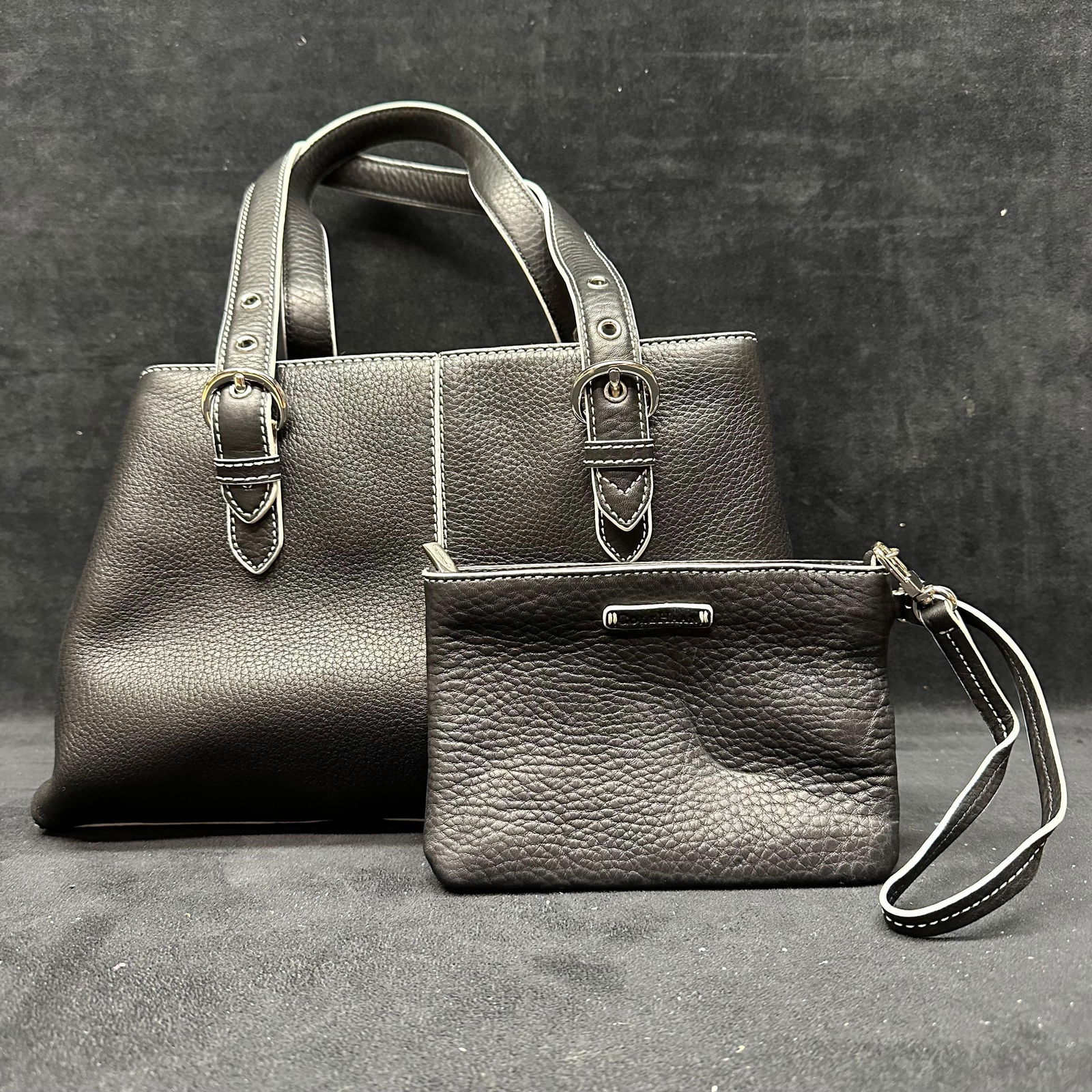 Cole Haan Black Pebbled Leather Style Tote Bag with Matching Wristlet Pouch (1 of 6)