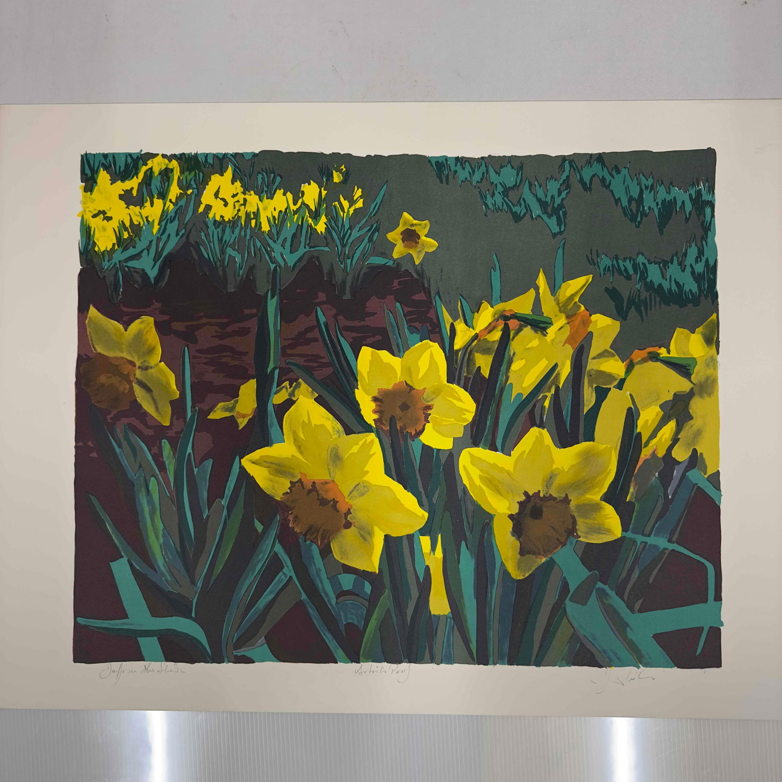 Daffodil in the Shade Wilcox Artist Proof AP Serigraph Lot of Three 3 Serigraphs: Daffodil in the Shade Wilcox Artist Proof AP Serigraph Lot of Three 3 Serigraphs. Artist Proof signed lithographs by artist Wilcox. A few noticeable creases on the lithographs, minor light stains,
