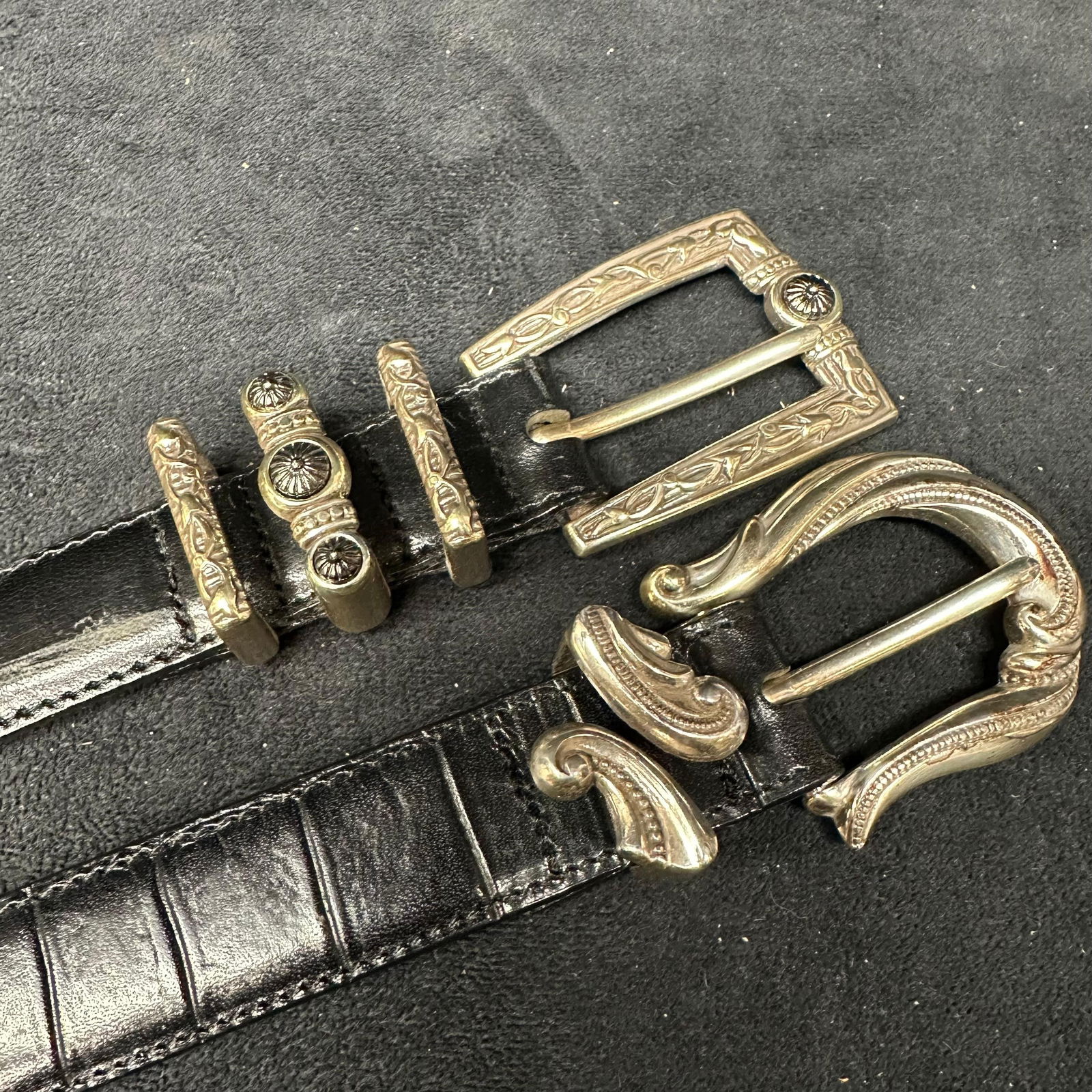 Brighton Black Leather Belts with Ornate Silver-Tone Buckles (1 of 7)