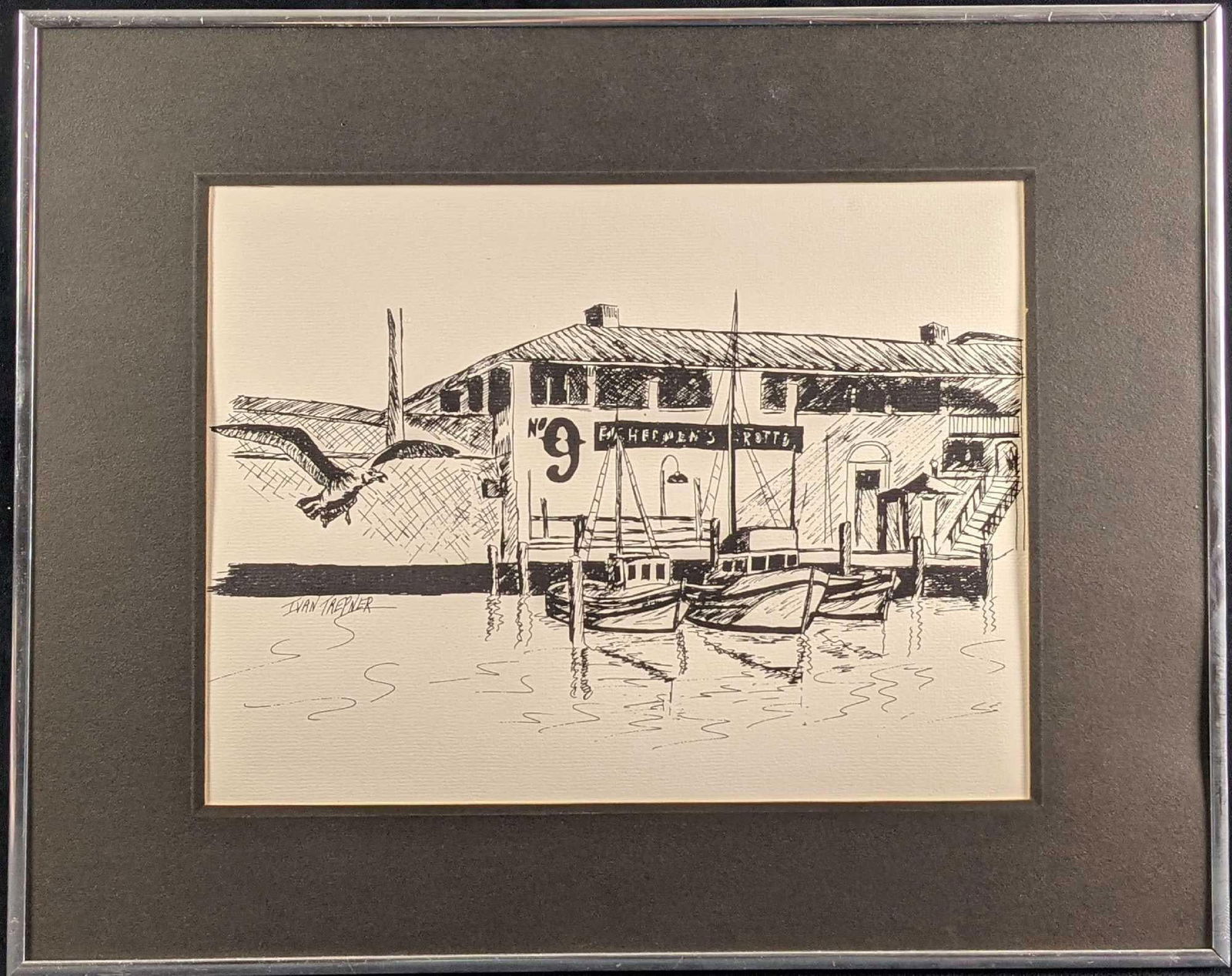 Ivan Trepner Fishermans Grotto Framed Print: Ivan Trepner Fishermans Grotto Print Framed (Has no glass or plex) This print is in great condition. Print has a silver frame and black matte. The print has a printed signature by Ivan Trepler. Depict