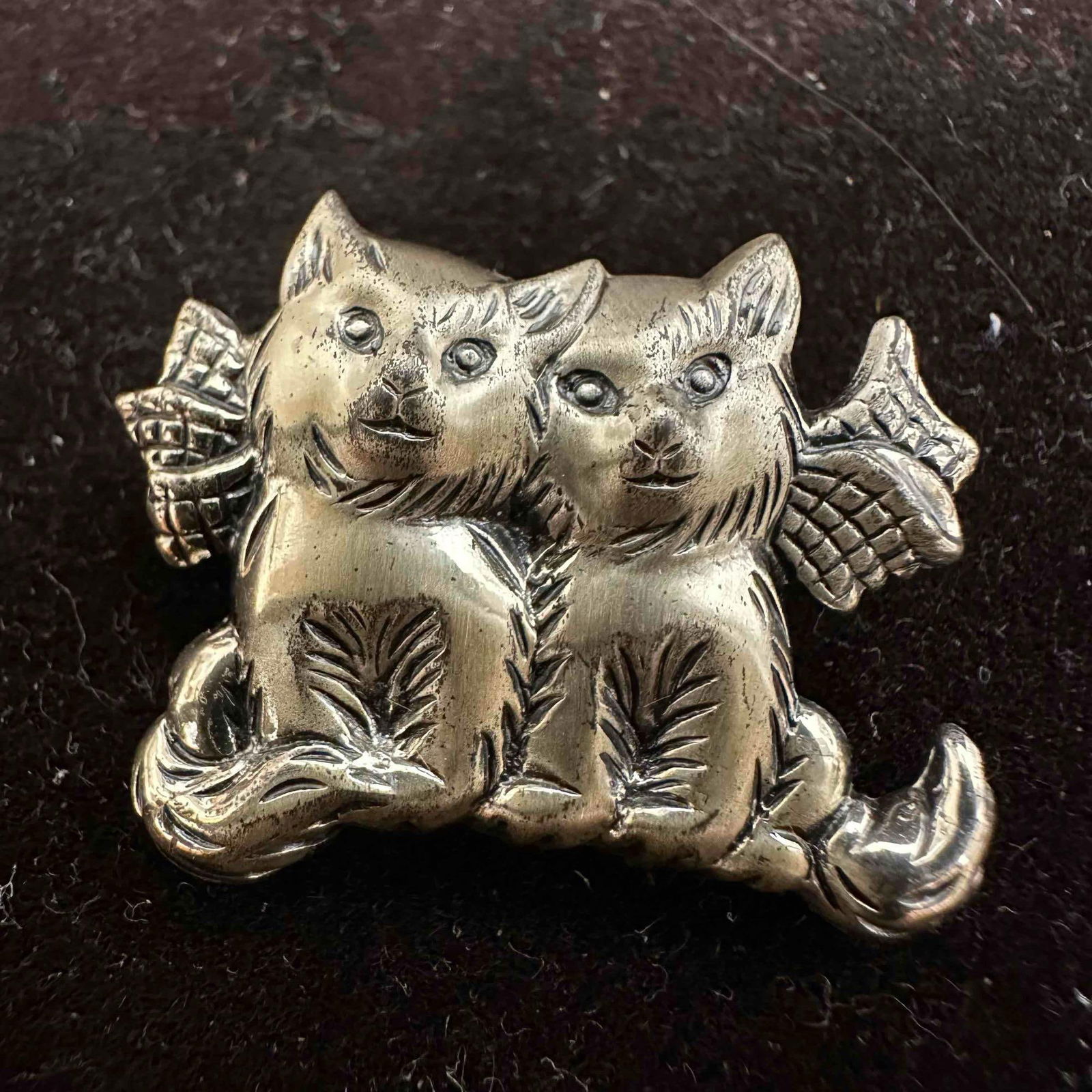 Beau Sterling Silver Cats Two Kittens Cat with Bow Brooch Pin D11 (1 of 5)