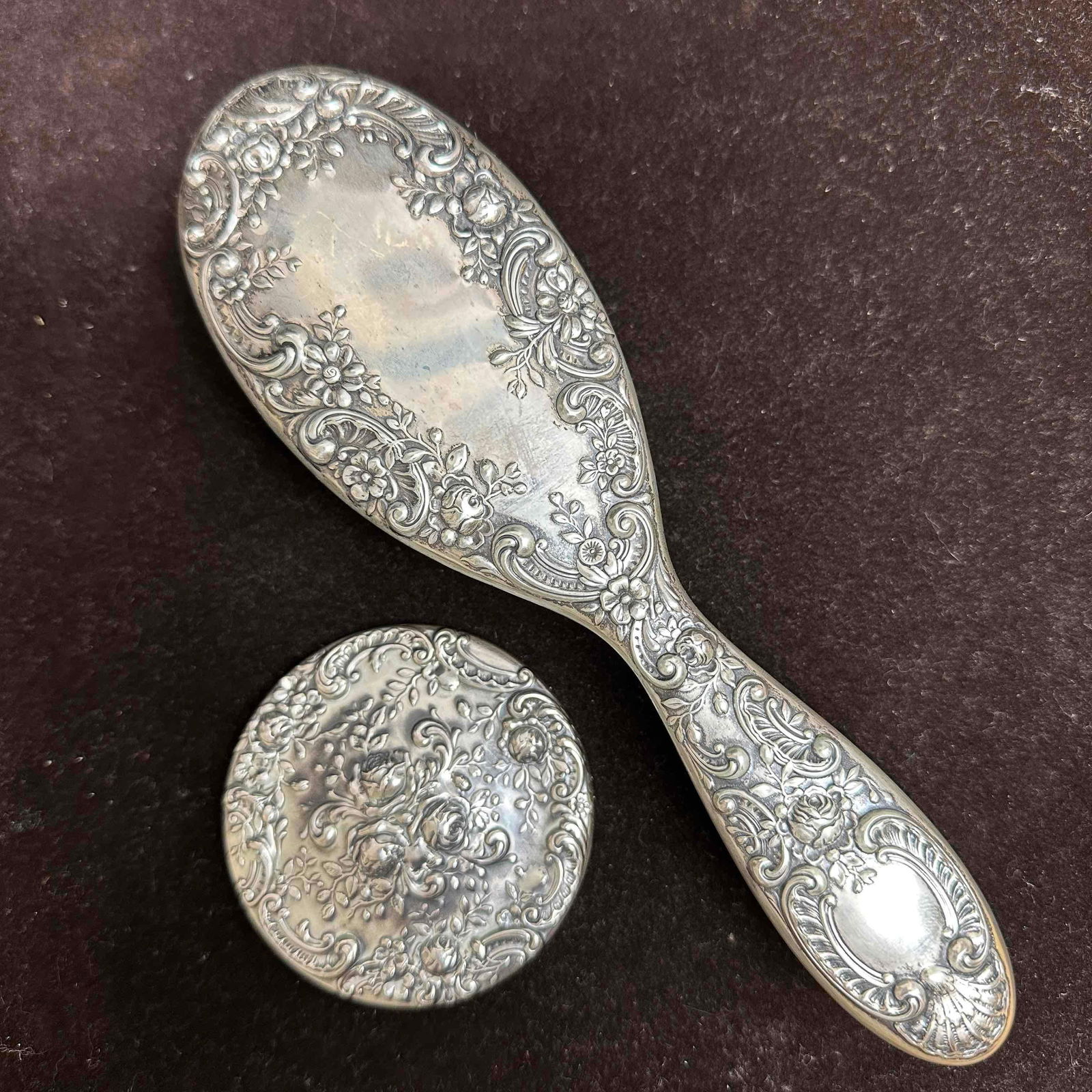 Gorham Sterling Silver Mirror and Brush Set Antique Vintage Vanity Collectibles: These items are in good pre-owned, previously used/displayed condition with noticeable light wear, tarnishing/patina, and surface scratches. Please reference all photos for full details. These pieces