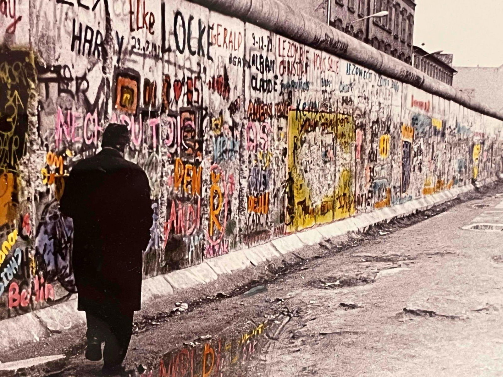 Framed Fine Art Photography "Man Walking Along The Berlin Wall" By Garry Seidel Hand Signed 1989 (1 of 10)
