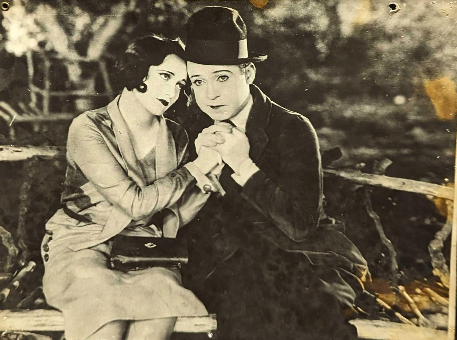 Vintage Photo Print Of Joan Crawford & Harry Langdon: Vintage Photo Print Of Joan Crawford & Harry Langdon. From the movie, "Tramp, Tramp, Tramp" from 1926. The photo print is approx 13 3/4" x 11" and it weighs 0.05lb. The print has some pin-holes, wear