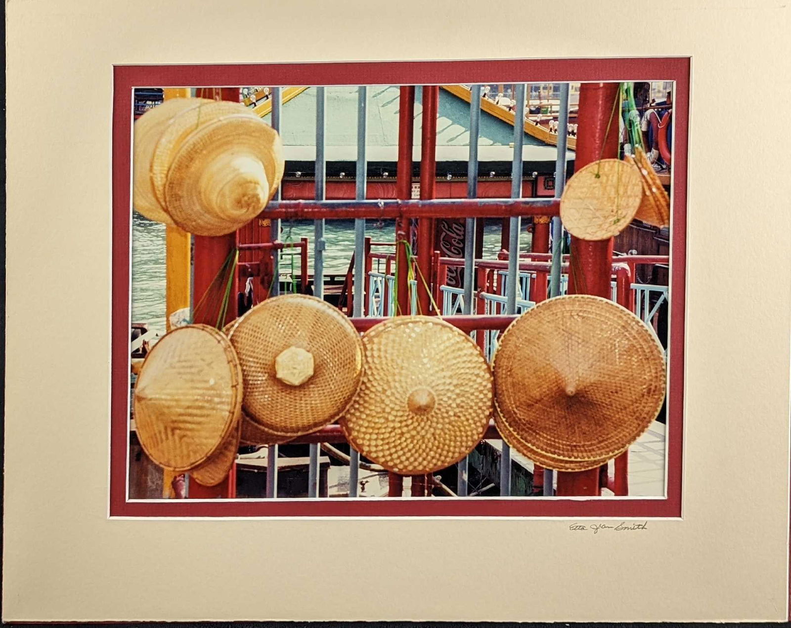 Matted Etta Jean Juge Coolie Hats Photo: Matted Etta Jean Juge Photograph . The matted photo is approx 20" x 16" and it weighs 0.74lb. The image is approx 13 1/2" x 11". The matted photo is in a good, unused condition with