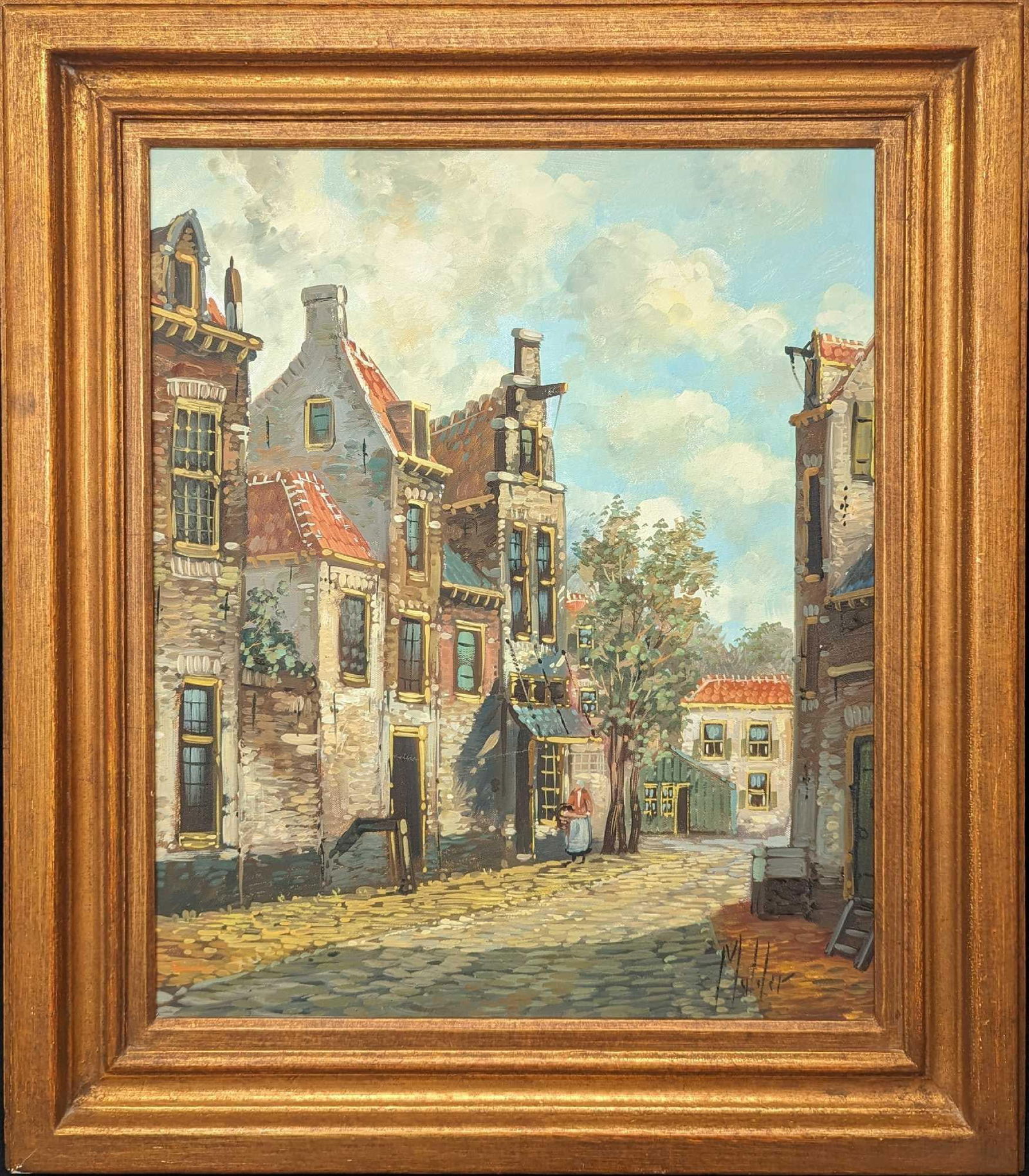 Framed Original Acrylic On Canvas Old Time Village: Framed Original Acrylic On Canvas Old Time Village. This was signed by the artist "Muliler". We could not find any information about this artist. The framed original is approximately 27" x 2" x 31