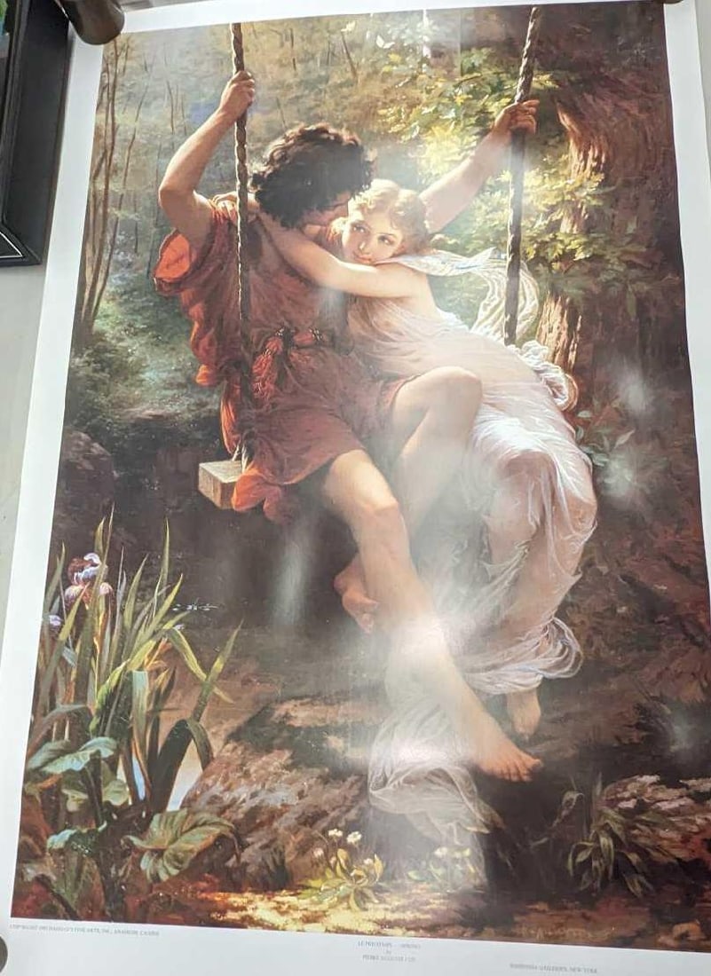 Pierre Auguste Cot Springtime (Pierre Auguste Cot) Print: Pierre Auguste Cot Springtime (Pierre Auguste Cot) Print. This print is 23" x 35" and it weighs 0.31lb. Rolled up, the print is approx 23" x 3" x 3". The back has some markings on the backing.