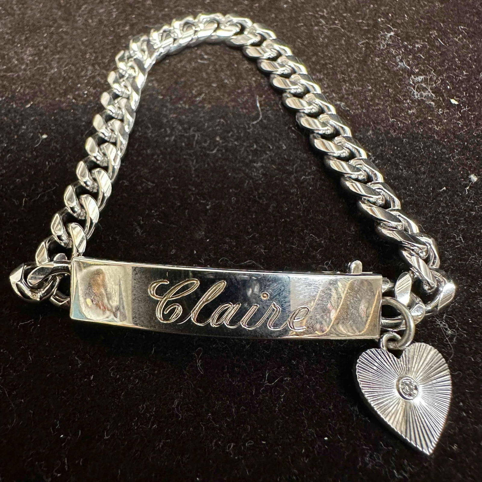 Claire Sterling Heart Charm Rhodium Electroplate ID Bracelet (1 of 10)