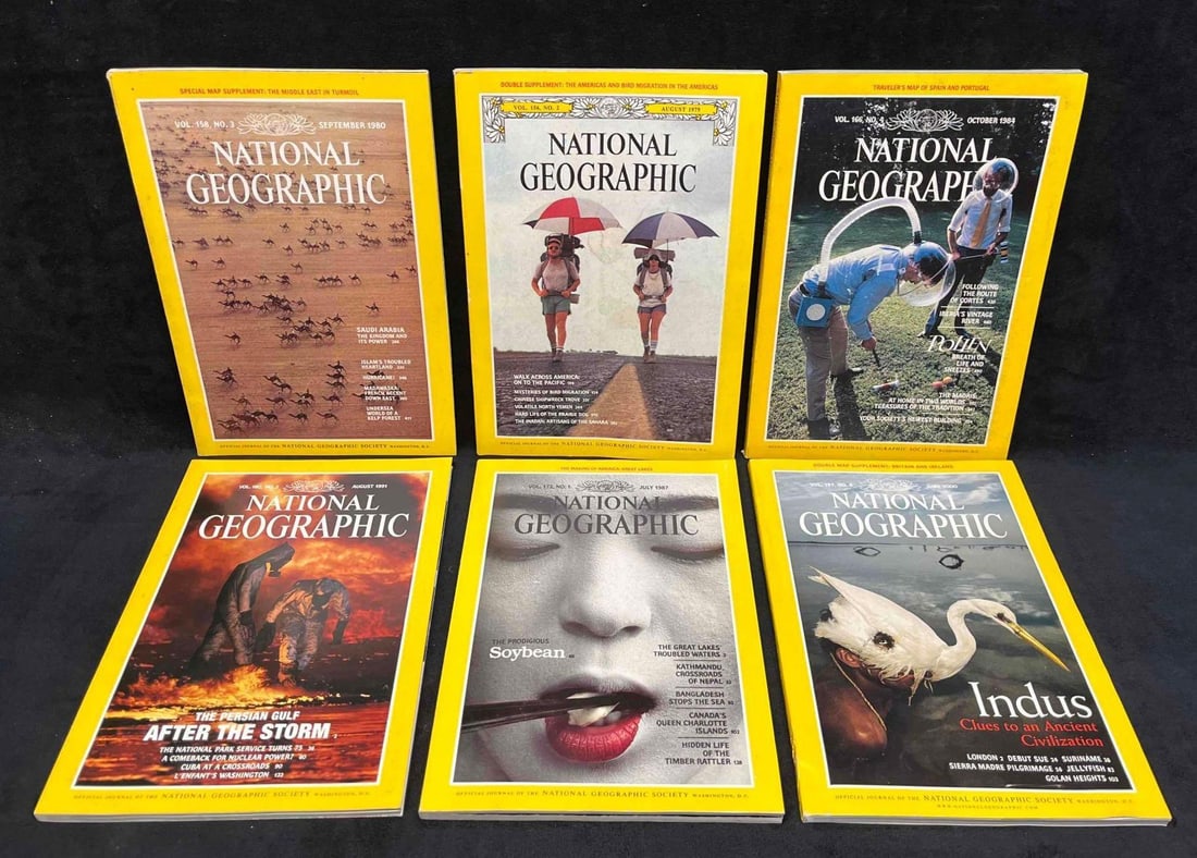 6 National Geographic Magazines 70's, 80's, 90's & 2000's (FC): 6 National Geographic Magazines 70's, 80's, 90's & 2000's (FC). (1) August 1979 - Walk Across America On To The Pacific (1) September 1980 - Saudi Arabia (1) October 1984- Pollen
